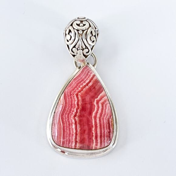Large Pink Rhodochrosite Sterling Silver Pendant | Teardrop Statement Necklace - Picture 2 of 7